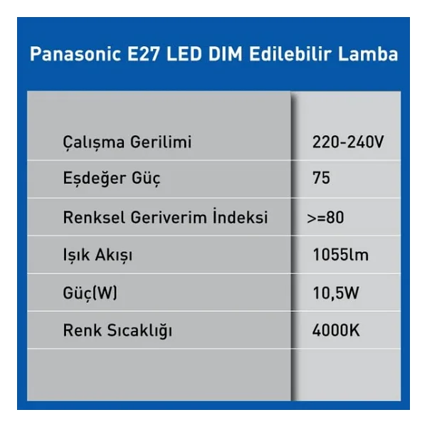 Panasonic Dimmerli 10.5 W-75 W E27 LED Ampul - Görsel 3
