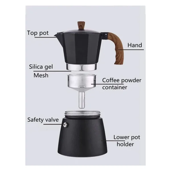 Mukko Home Mokapot 6-Cups Coffeehutt Bigg Coffee Kahve Demleme Kahve Ekipmanı Italyan Filtre Kahve Makinesi,Siyah - Görsel 5