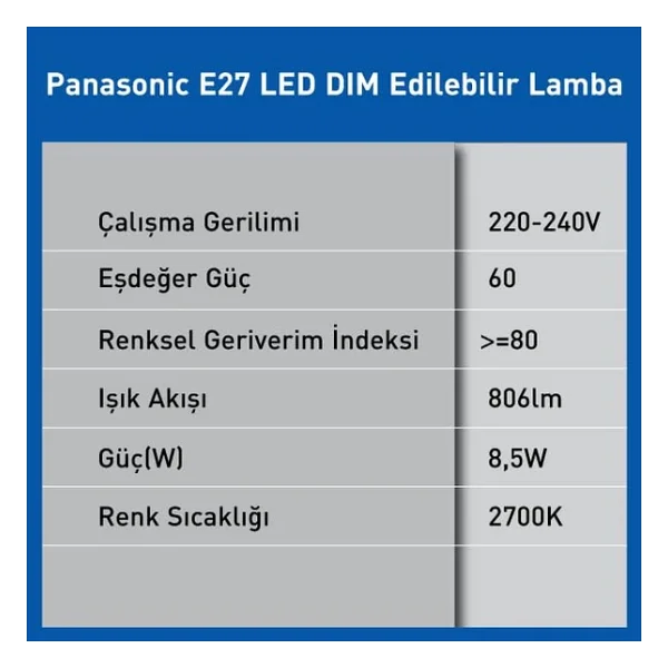 Panasonic Sarı Işık Dimmerli 8.5 W-60 W E27 LED Ampul - Görsel 5