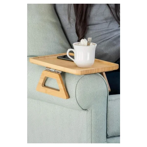 Digithome Bambu Katlanabilir Ayaklı Koltuk Kolu Keyif Servis Ve Sunum Tepsisi 27 Cm Kahverengi - Thn76075 C1-1-18 - Görsel 3