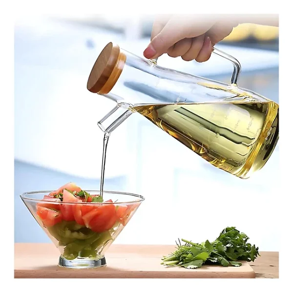 Bambu Kapaklı Borosilikat Cam Yağdanlık - 900 Ml, Dayanıklı Vakumlu Kapaklı Cam Yağdanlık Ve Sirkelik, Mutfak Kullanımı İçin - Görsel 2