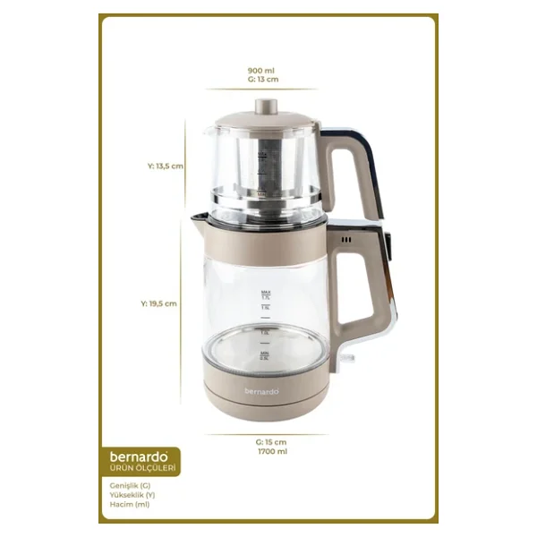Bernardo Napoli Bej 1850 W Cam Çay Makinesi - Görsel 2