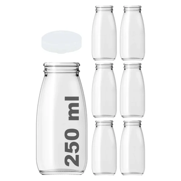 Afracam 250 Ml Şeffaf Süt, Ayran, Limonata, Meşrubat Şişesi 250 Cc Plastik Kapaklı Boş Cam Şişe 6 Adet - Görsel 3