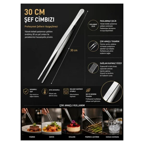 Çelik 30 Cm Çok Amaçlı Cımbız Profesyonel Şef Cımbızı Maşası Cin765-3 - Görsel 7