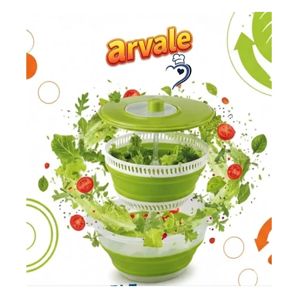 Arvale Katlanabilir Salata Kurutucu & Sebze Yıkama Süzgeci - Manuel Döner Kurutma Kabı (2'si 1 Arada) - Görsel 6