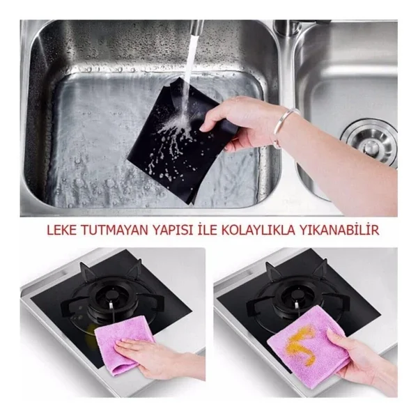 Busstier Premium Yanmaz Yapışmaz Ocak Koruyucu Seti: 4'lü Siyah, Kolay Temizlenen Yeniden Kullanılabilir Kaplamalar - Görsel 5