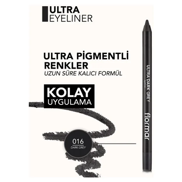 Flormar Ultra Yüksek Pigmentli & Mat Bitişli 016 Dark Grey Göz Kalemi - Görsel 8