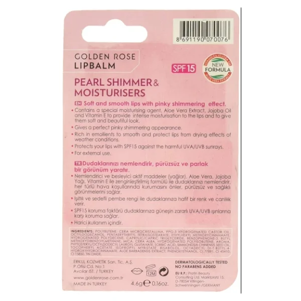 Golden Rose Lip Balm No: 02 Pearl Shimmer & Moisturisers Spf15 - Işıltılı Dudak Nemlendiricisi - Görsel 2