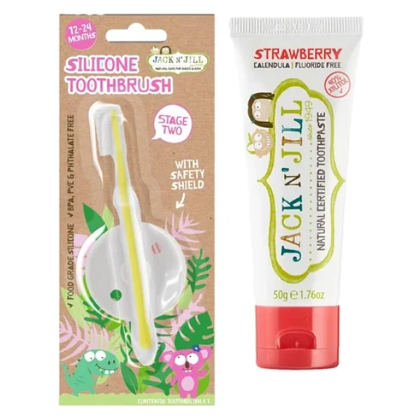 Jack N Jill Diş Fırçalama Seti (Silikon Diş Fırçası + Çilek Aromalı Macun 50g) - Görsel 5
