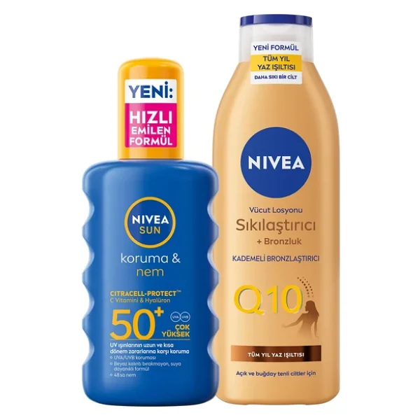 NIVEA SUN SPF50 Koruma ve Nemlendirici Güneş Spreyi 200 ml, Q10 Sıkılaştırıcı ,Bronzlaştırıcı Vücut Losyonu 200 ml - Görsel 8