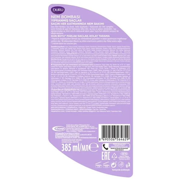 Duru Nem Bombası Yoğun Onarım & Nemlendirme 385 Ml Saç Kremi - Görsel 8