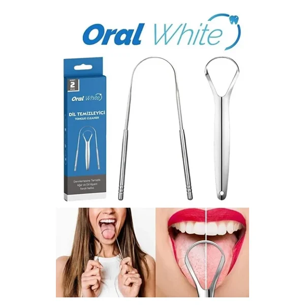 Oral White Paslanmaz Çelik Dil Temizleyici Ve Dil Sıyırıcı, 2 Parça Set, Ağız Bakımı Ve Kötü Nefes Önleyici - Görsel 3