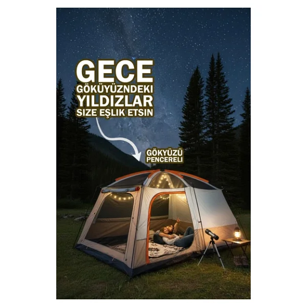 EFSANE KAMP - Aile Boyu Büyük Kamp Çadırı 2 Oda 1 Salon - 12 Kişilik - Bej - Görsel 5