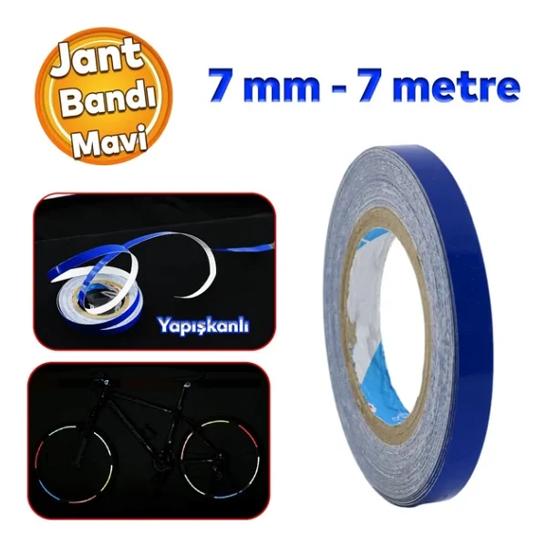 Badem10 Yapışkanlı Neon Bisiklet Motosiklet Araba Jant Bandı 7 Mm X 7 Metre Mavi Reflektif Parlayan Bant - Görsel 4