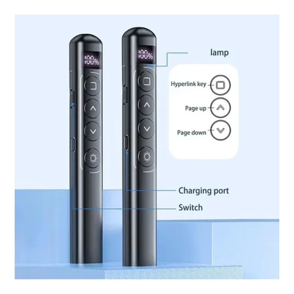 Hobimtek Dijital Ekranlı Şarjlı Lazer Sunum Kumandası Şarj Göstergeli Lazer Powerpoint Laser Pointer Slayt Atlatıcı - Görsel 6