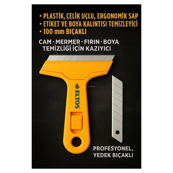 Eltos Cam Kazıma Bıçağı, Plastik, Çelik Uçlu, Ergonomik Sap, Etiket ve Boya Kalıntısı Temizleyici, 100 mm Bıçaklı, Cam, Mermer, Fırın ve Boya Temizliği için Kazıyıcı, Profesyonel, Yedek Bıçaklı - Görsel 5