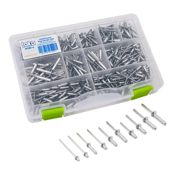Toko Hobi-4 Alüminyum Pop Perçin Seti 411 Parça 13 Çeşit Organizer Takım Çantalı - Görsel 6