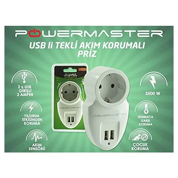 Powermaster Mr-16895 2 Usb'li Tekli Akım Korumalı Priz - Görsel 7
