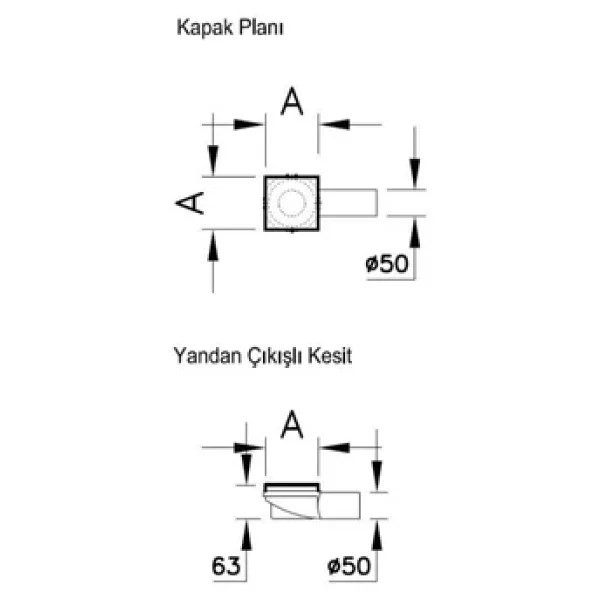 Vitra V-Flow Kare 5606979 Duş Kanalı, Yandan Çıkışlı, 10x10 Cm, Dk 800 Kapak, Mat Krom - Görsel 2