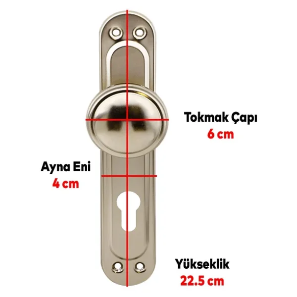 Badem10 Kumru Aynalı Niken Kapı Tokmağı Topuzu Kolu Metal Tokmak Yale - Görsel 5