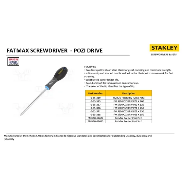 Stanley Fatmax Tornavida Pozidriv Pz2 250 Mm Bıçak Uzunluğu, Krom Vanadyum Ergonomik Softgrip Sap 0-62-571 - Görsel 7