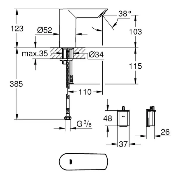 Grohe Bau Cosmopolitan E 36452000 Tek Su Girişli Fotoselli Lavabo Bataryası - Görsel 6