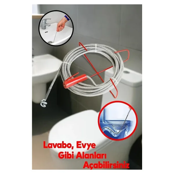 Proalet Kanal Açma Teli, 9 Mm Kalınlık, Dayanıklı Metal Tel, Lavabo Ve Gider Borusu Açacağı, Tıkanıklık Giderici, Spiral Tel, Ergonomik Sap, Kolay Kullanım, Lavabo, Tuvalet, Banyo, Küvet Açıcı (15 M) - Görsel 3