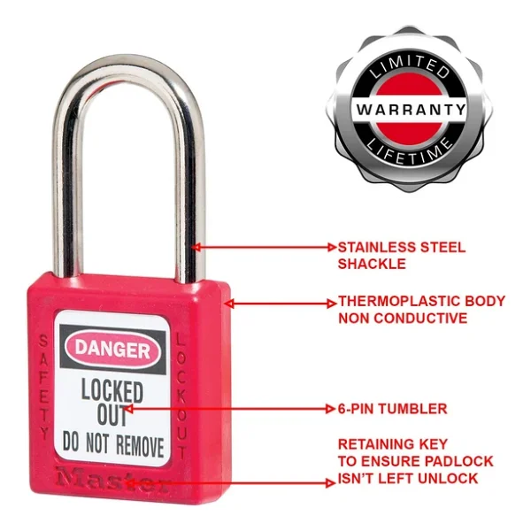 Master Lock S410red M/Kilit Kilitleme Asma Kilit - Kırmızı - Görsel 4
