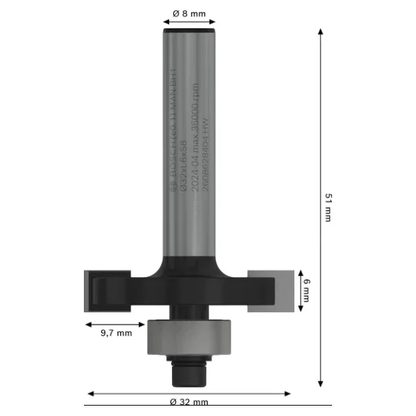 Bosch 2 608 628 Aksesuarı 404 Scheibennutfraeser 8 Mm, D1 32 Mm, U 6 Mm, G 51 Mm - Görsel 3