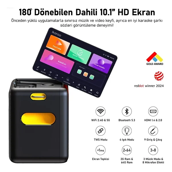 Ikarao Partybox Hoparlör Ve Mikrofon Standlı Break X2 600w Karaoke Bluetooth Hoparlör Seti - Görsel 7