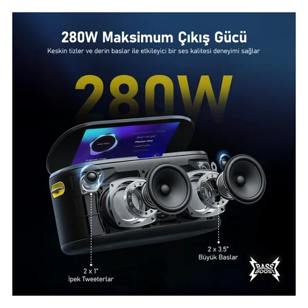 Ikarao Partybox Mikrofon Standlı Shell S1 280w Karaoke Bluetooth Hoparlör Seti - Görsel 5