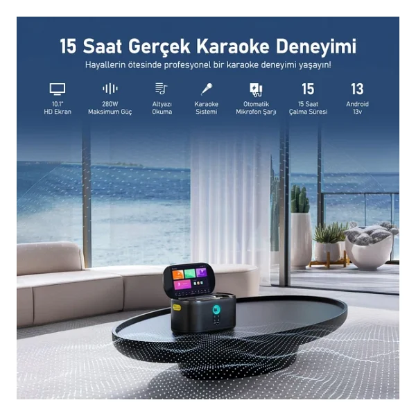 Ikarao Partybox Mikrofon Standlı Shell S1 280w Karaoke Bluetooth Hoparlör Seti - Görsel 6