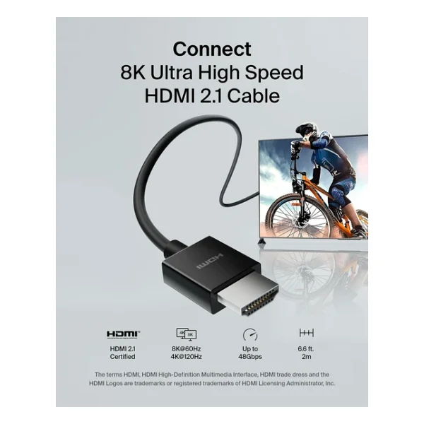 Belkin Yüksek Kaliteli Ultra Highspeed Hdmı-2.1 Kablo, 4K/Dolby Vision HDR, Apple Tv'den Optimum Oynatma, 2,2 M - Siyah - Görsel 2