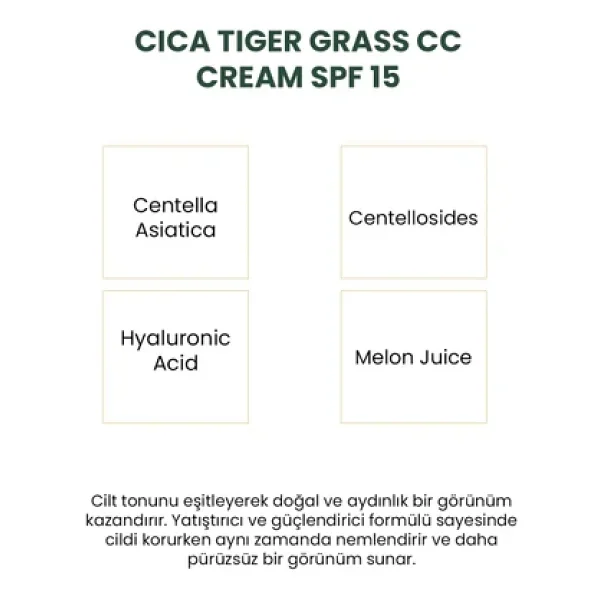 Qremfi Ton Eşitleyici Bariyer Güçlendirici Tiger Grass 15 Spf Cica Cc Krem 30 Ml - Görsel 3