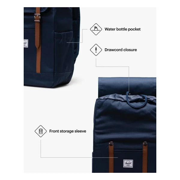 Herschel Retreat Su İtici Kumaş 16 Laptop Uyumlu Mıknatıslı Kapama Sırt Çantası, 23 L - Görsel 6