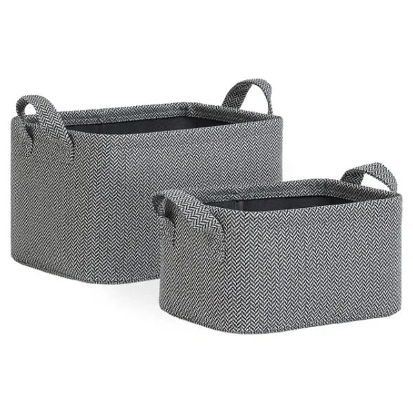 Ocean Home Textile 2'li Antrasit Renk Dokulu Kumaş Sepet Set 24 X 17 X 12/30 X 21 X 18 Cm - Görsel 3