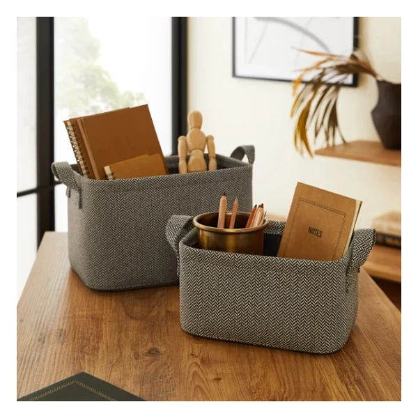 Ocean Home Textile 2'li Antrasit Renk Dokulu Kumaş Sepet Set 24 X 17 X 12/30 X 21 X 18 Cm - Görsel 5
