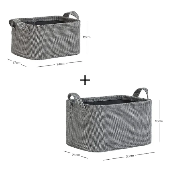 Ocean Home Textile 2'li Antrasit Renk Dokulu Kumaş Sepet Set 24 X 17 X 12/30 X 21 X 18 Cm - Görsel 4