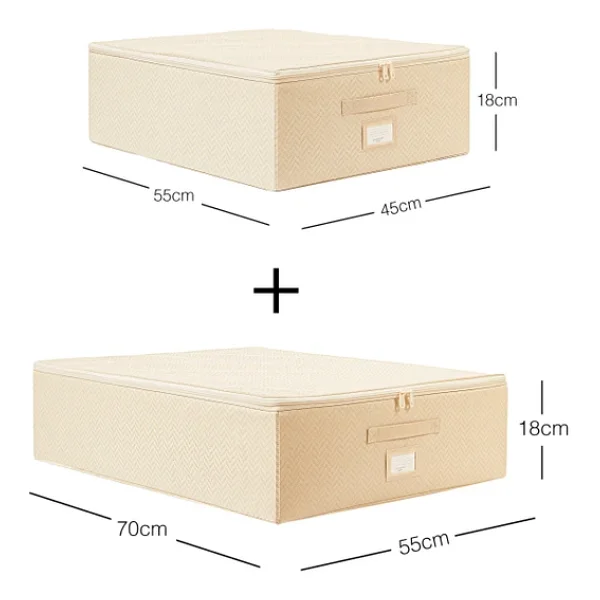 Ocean Home Textile 2'li Bej Balıksırtı Destekli Hurç Set 45 X 55 X 18 + 55 X 70 X 18 Cm - Görsel 2