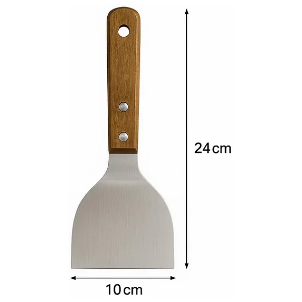 Mallart Ahşap Saplı Paslanmaz Çelik Spatula - 24cm Eğilimli Çok Amaçlı Mutfak Spatulası Izgara, Burger, Sebze, Temizlik İçin Profesyonel Metal Spatula - Görsel 7