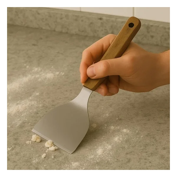 Mallart Ahşap Saplı Paslanmaz Çelik Spatula - 24cm Eğilimli Çok Amaçlı Mutfak Spatulası Izgara, Burger, Sebze, Temizlik İçin Profesyonel Metal Spatula - Görsel 5