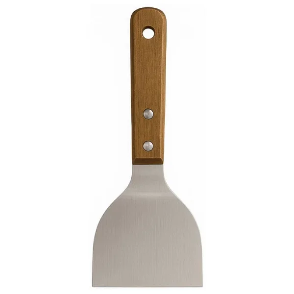 Mallart Ahşap Saplı Paslanmaz Çelik Spatula - 24cm Eğilimli Çok Amaçlı Mutfak Spatulası Izgara, Burger, Sebze, Temizlik İçin Profesyonel Metal Spatula - Görsel 3