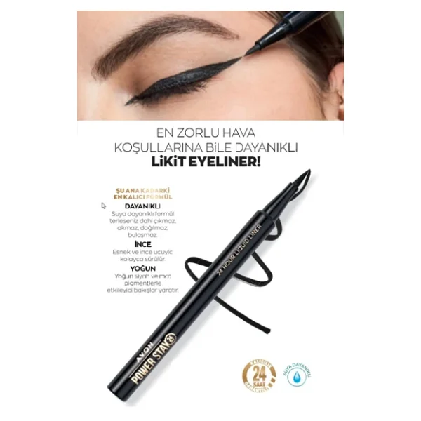 Avon Power Stay Blackest Black 3 Adet Likit Eyeliner - Görsel 7
