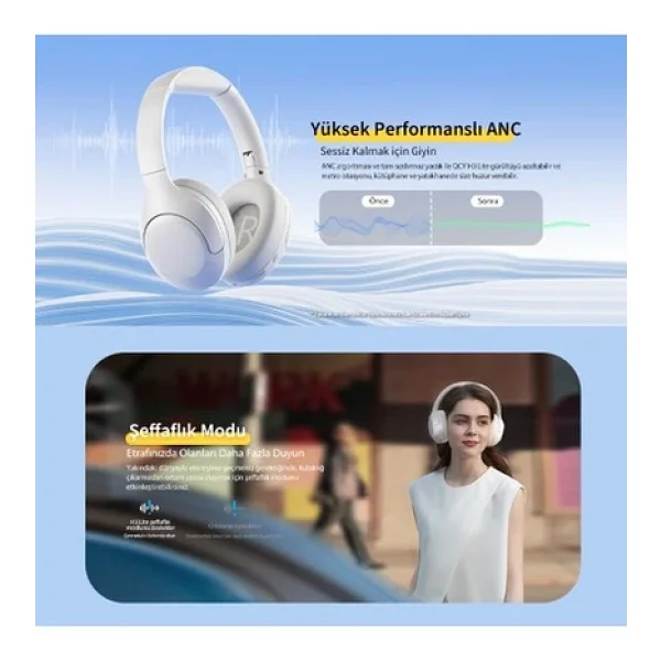 QCY H3 Lite ANC Beyaz Kulak Üstü Bluetooth Kulaklık - Görsel 7