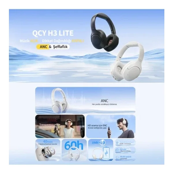 QCY H3 Lite ANC Beyaz Kulak Üstü Bluetooth Kulaklık - Görsel 5
