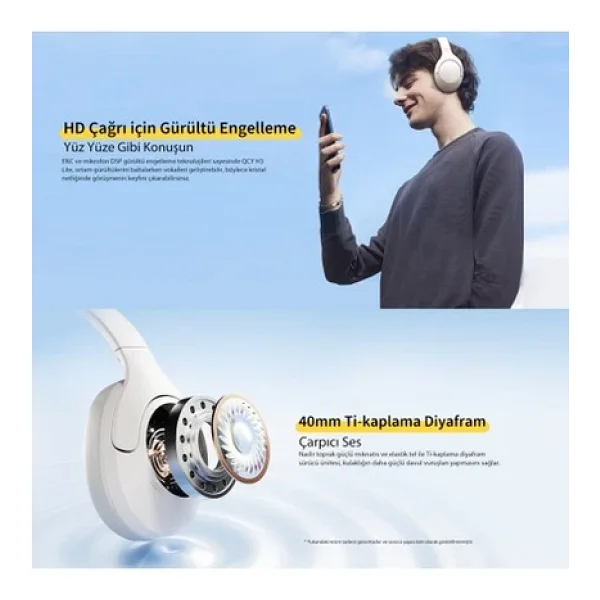 QCY H3 Lite ANC Beyaz Kulak Üstü Bluetooth Kulaklık - Görsel 8