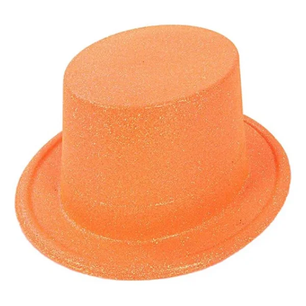 Floresan Turuncu Renk Simli Uzun Fötr Melon Şapka 12 Cm - Görsel 3