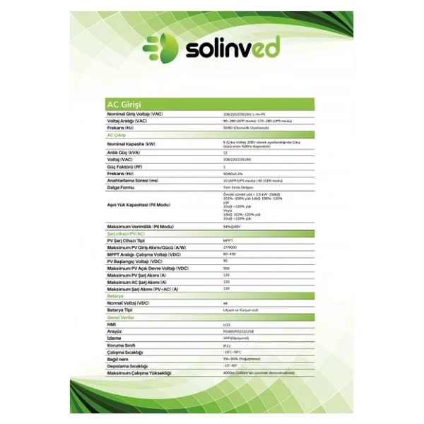 Solinved Gordion 6.5 Kw Mppt 48 V Off-Grid Monofaze Akıllı Inverter - Görsel 6