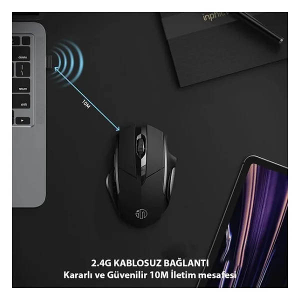 Inphic Pm6 Kablosuz Fare, Şarj Edilebilir Sessiz Kullanım 2.4g 700 mAh USB Mouse - Siyah - Görsel 7