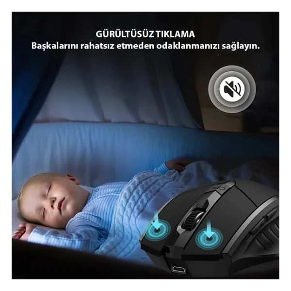 Inphic Pm6 Kablosuz Fare, Şarj Edilebilir Sessiz Kullanım 2.4g 700 mAh USB Mouse - Siyah - Görsel 6